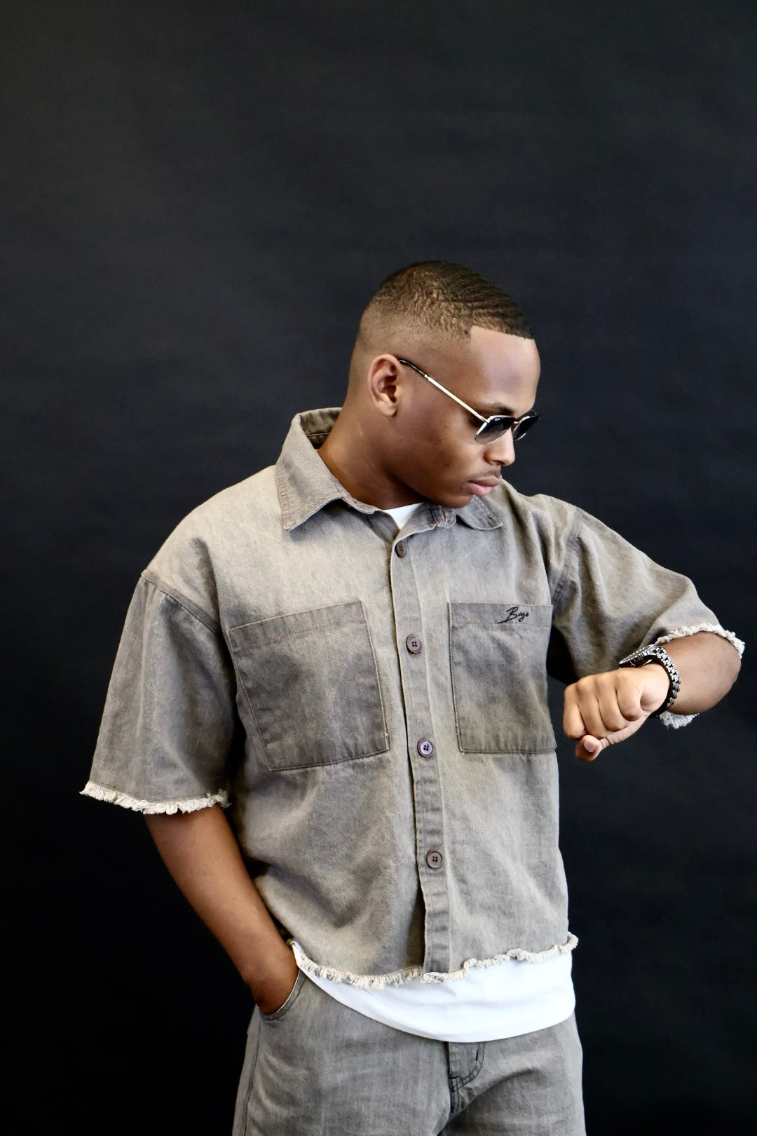 Box fit denim polo