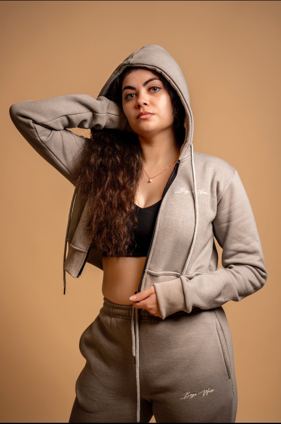 Fleece crop top hoodie