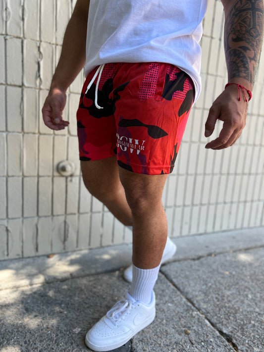 5 inch seam shorts color red/black